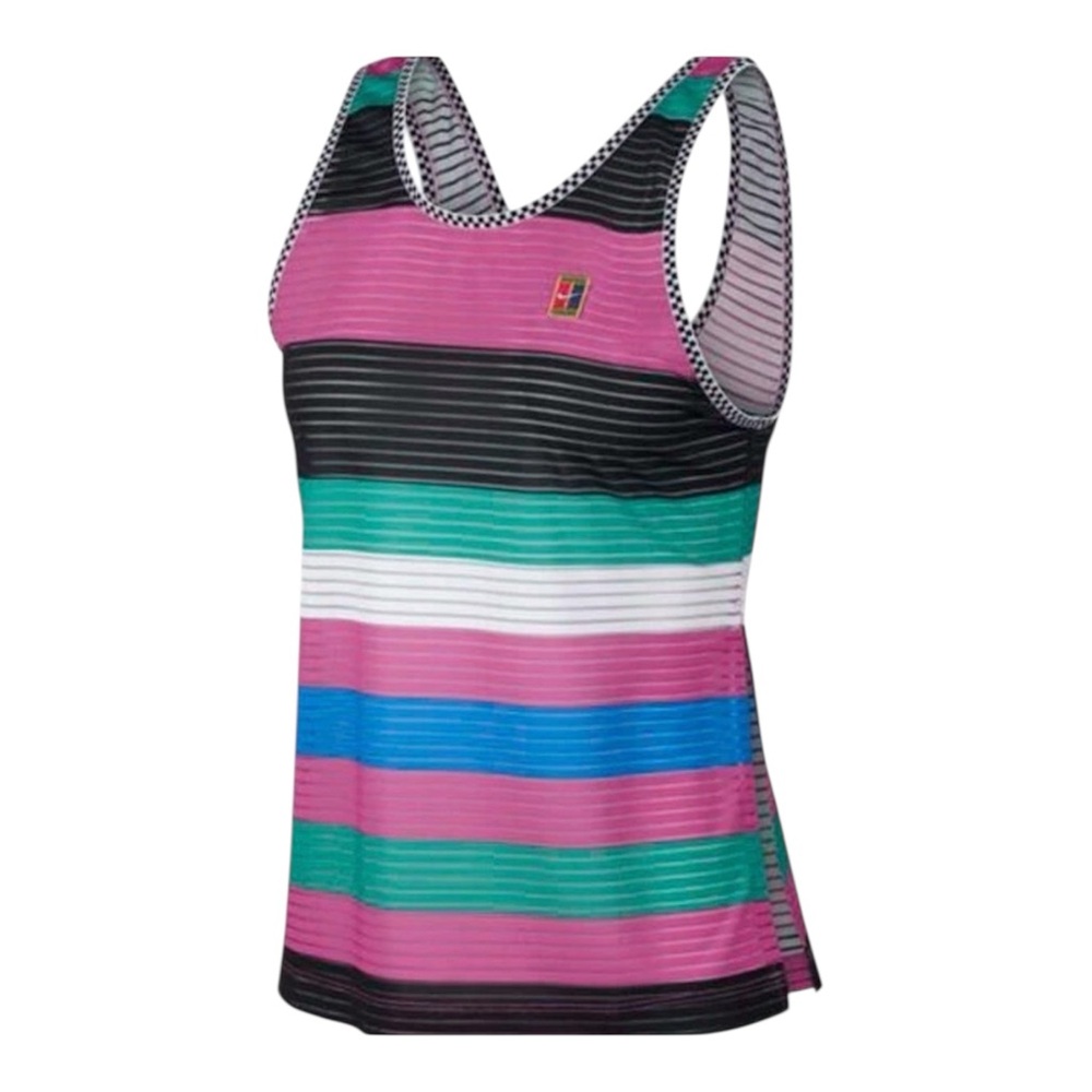 Nike Court Dri-Fit Tennis Tank S Pink Teal Striped Racerback Athletic $65 Retail